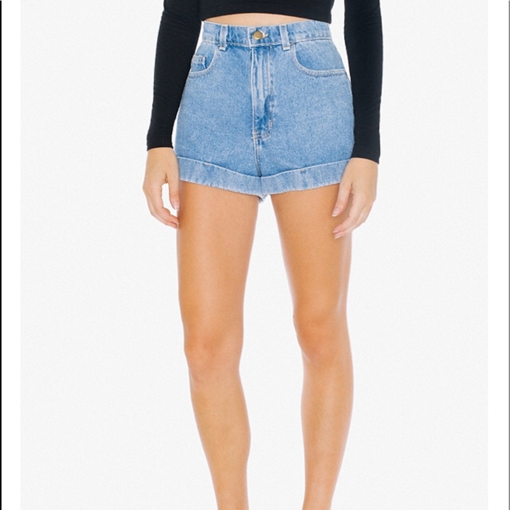 American apparel dark wash HighRise Jean Shorts